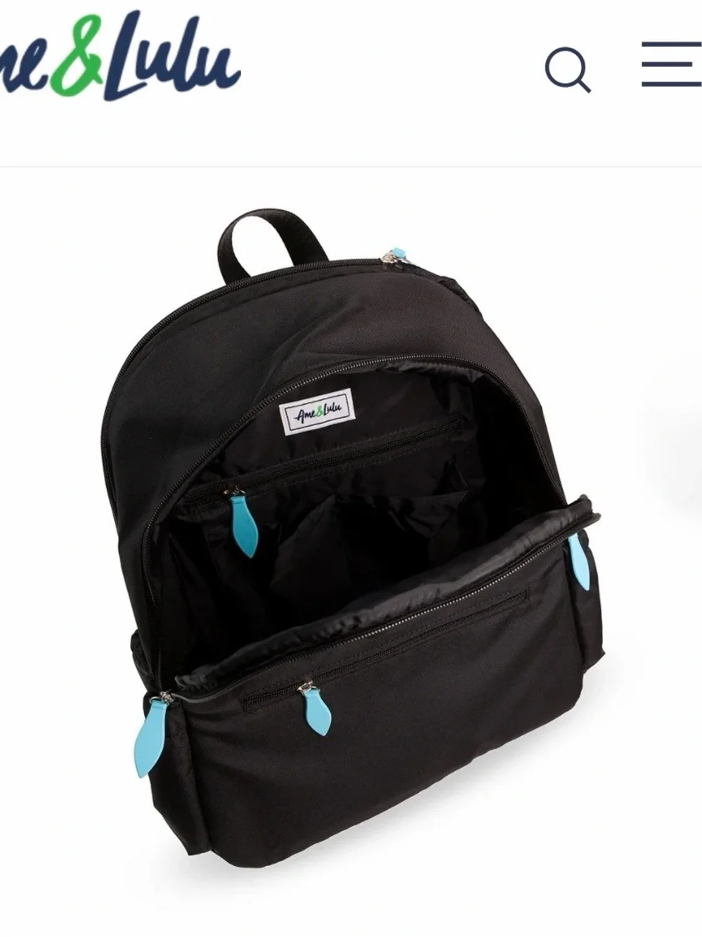 Ame & Lulu Courtside Tennis Backpack 2.0 — Black with Teal Accents